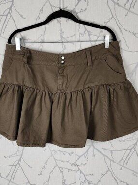 Thorn & Fable Olive Green Cotton Denim Peplum Mini Skirt